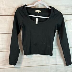 Madewell Black Square-Neck Long-Sleeve Crop Tee in Sleekhold Size XS